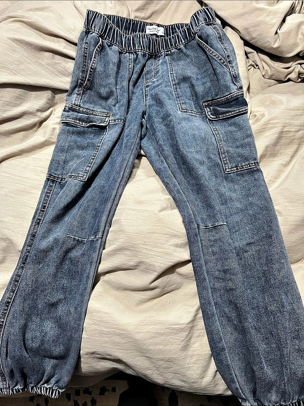 vanilla star Denim Cargo Jogger Pants Blue Small